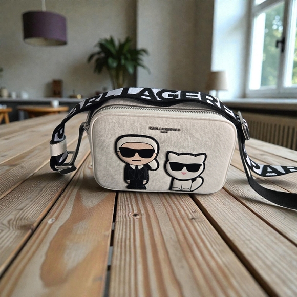 Karl Lagerfeld Handbags - Karl Lagerfeld Cream Crossbody Bag with Iconic Design